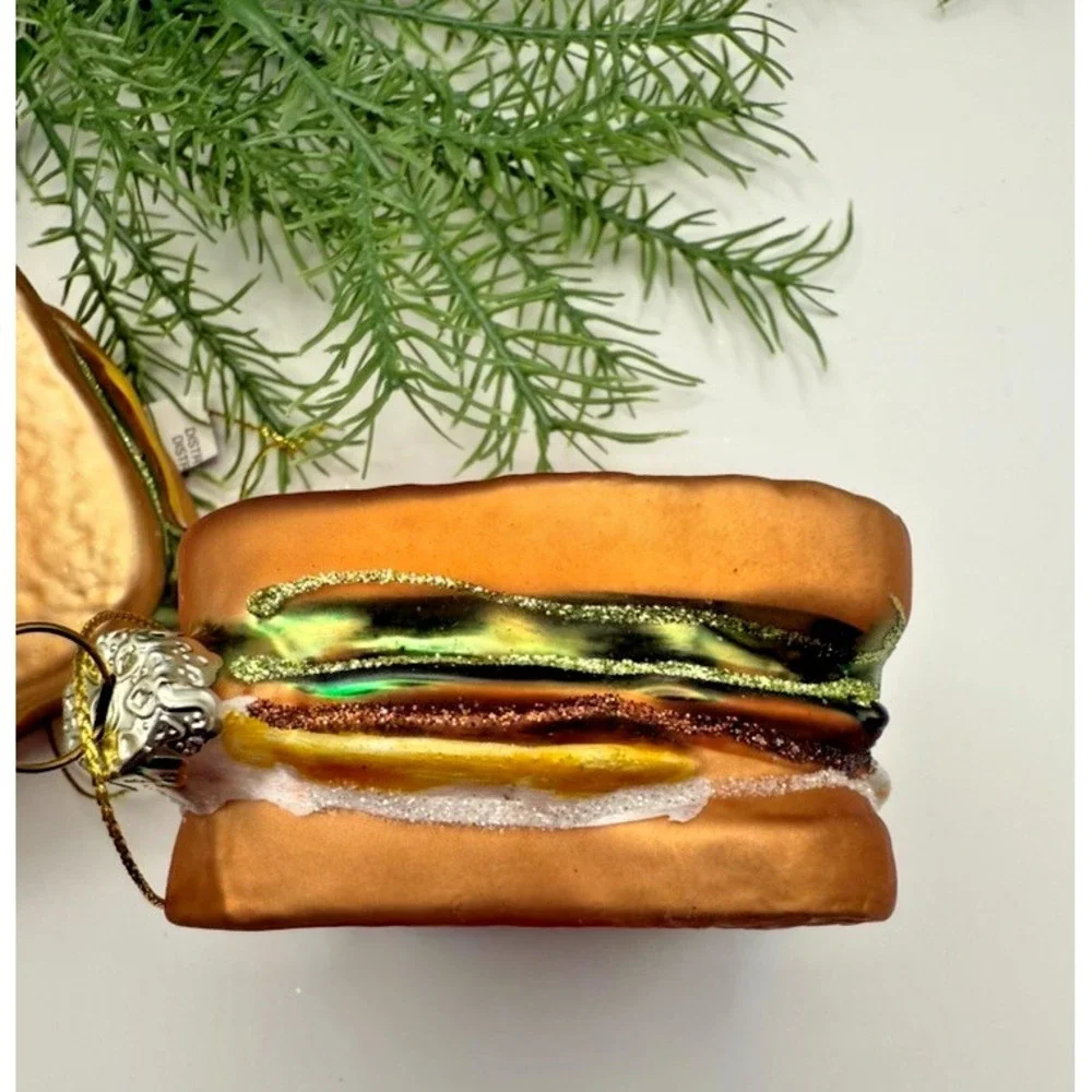 Glass Cheeseburger Ornaments Set of 3 Handcrafted Patty Melt Food Christmas Deco - Picture 4 of 9